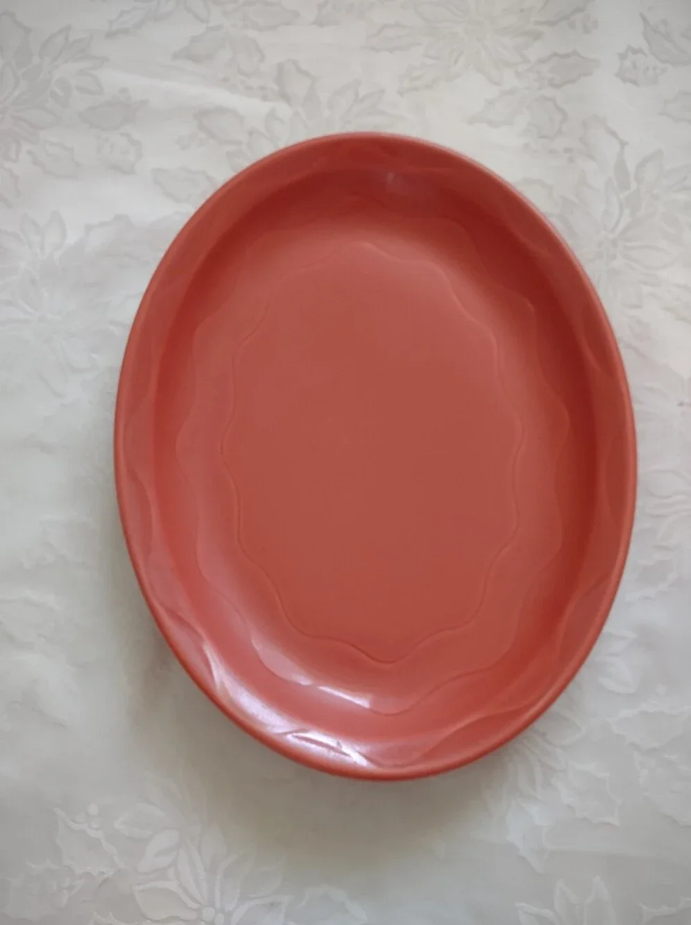 Waived Etching Ceramic Oval Tray 13.5 Inch